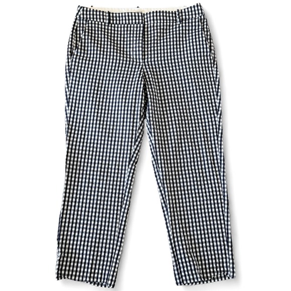 J. Crew Pants - J. Crew Gingham Check Cropped Pants Women's Size 8 Blue White Cotton‎ Blend